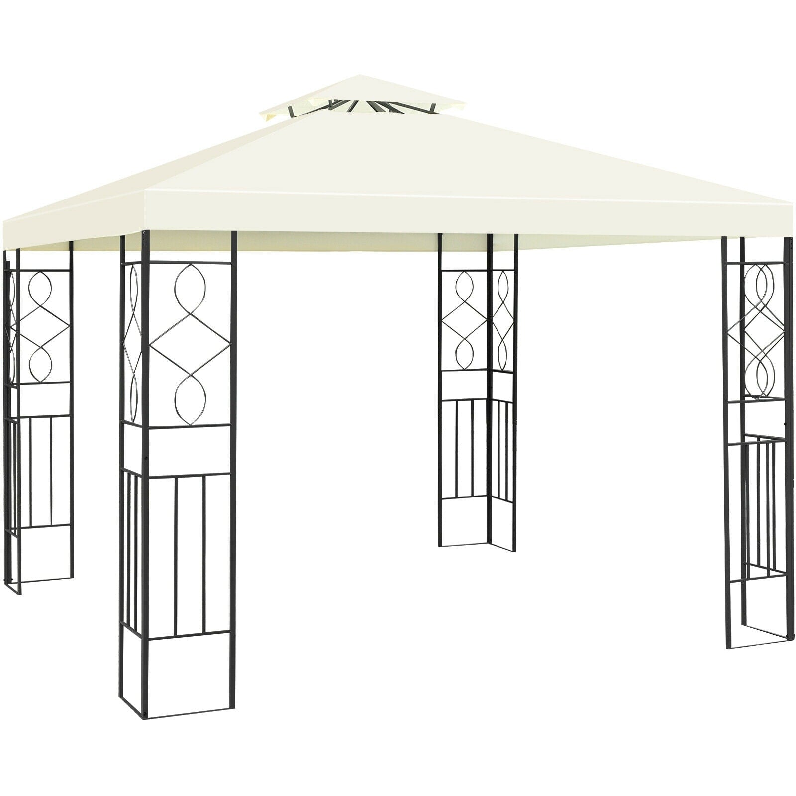 Slickblue 10 x 10 FT Gazebo Tent 8.5 FT 2-Tier Roof Steel Frame Polyester Fabric Outdoor Patio Lawn Shelter