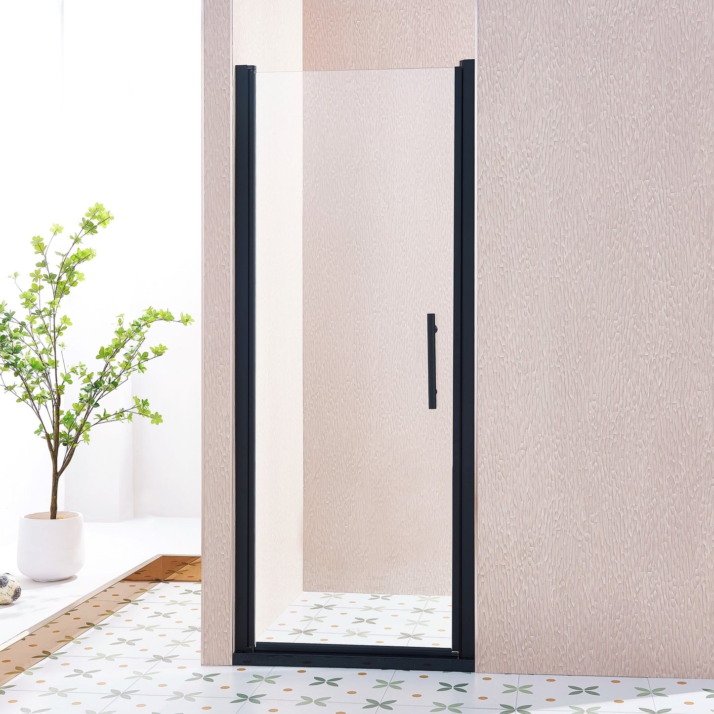 REIBII 30-31.5inW x 75inH Pivot  Shower Door Tempered Glass Shower Door with 1/4in Clear Glass Matte Black Aluminium Alloy