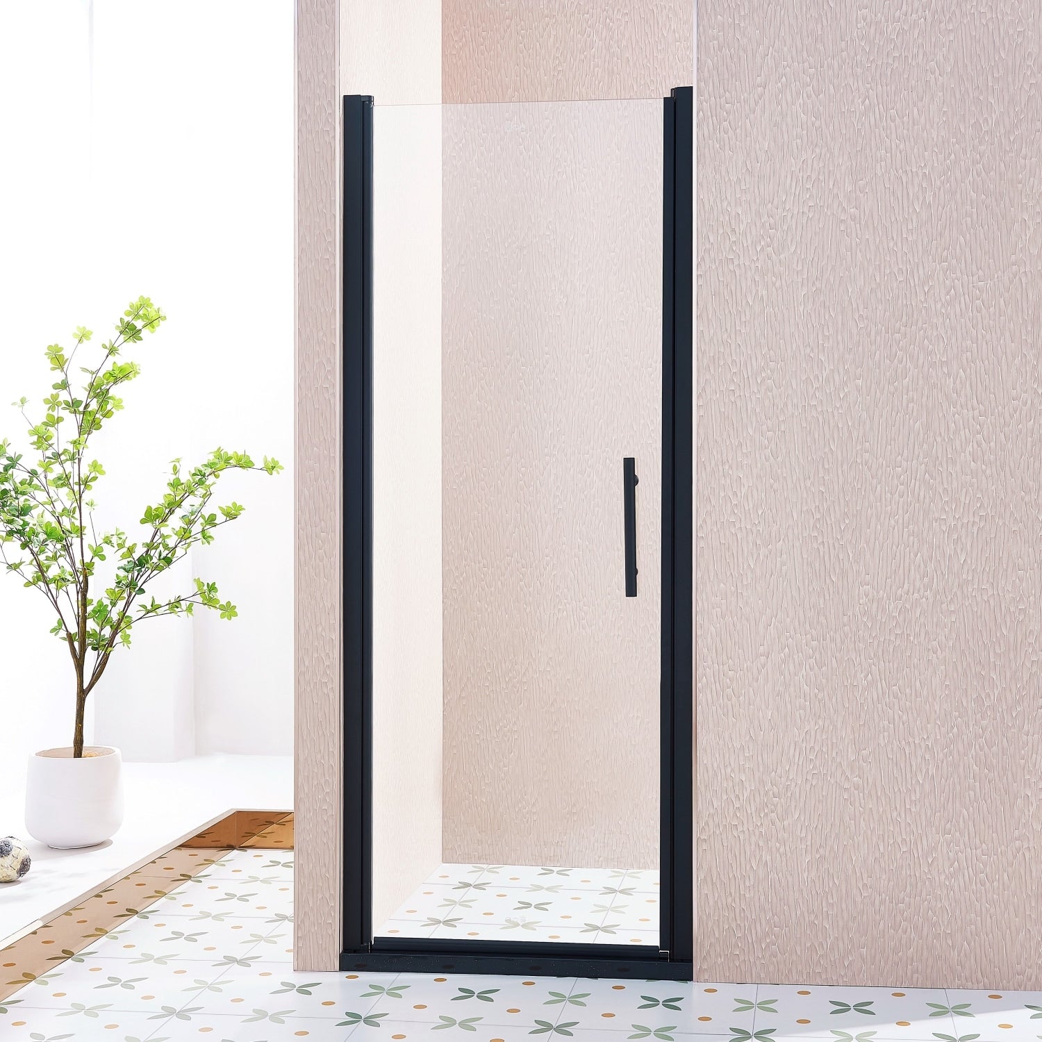 REIBII 30-31.5inW x 75inH Pivot  Shower Door Tempered Glass Shower Door with 1/4in Clear Glass Matte Black Aluminium Alloy