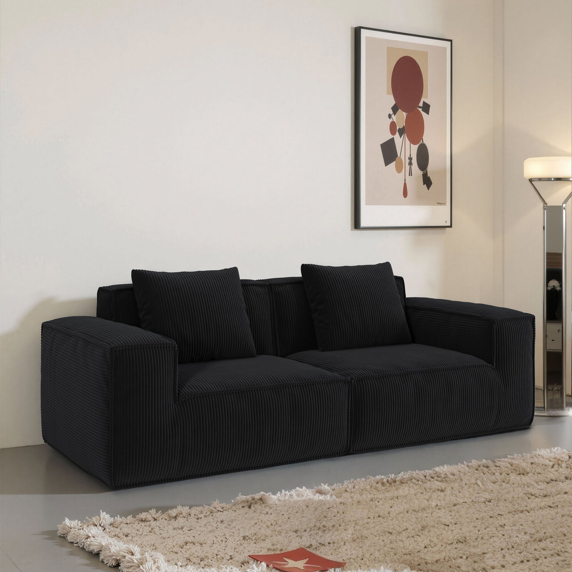 LOVMOR Modular Sofa Convertible Oversized Sofa Bed Corduroy Two Person Black