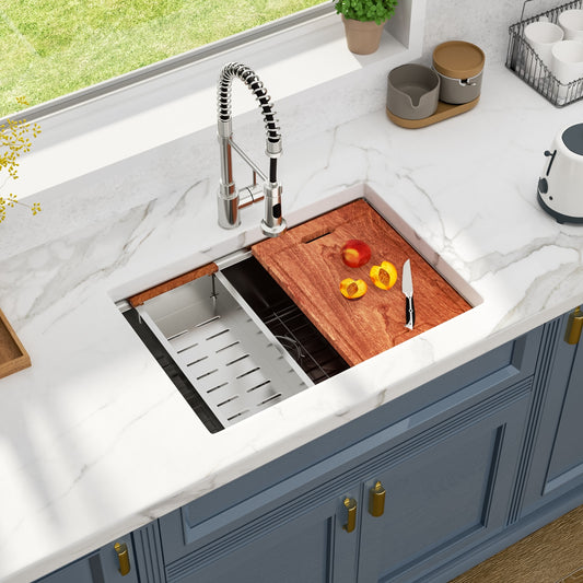 Lordear Undermount 28-in x 19-in Stainless steel Single bowl 16 -Gauge Workstation Kitchen Sink