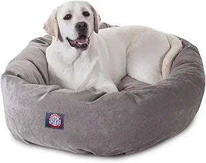 Majestic Pet 40 Inch Micro Velvet Calming Dog Bed Washable â€“ Cozy Soft Round Dog Bed with Spine for Head Support - Fluffy Donut Dog Bed 40x29x9 (inch) â€“ Round Pet Bed Large - Vintage