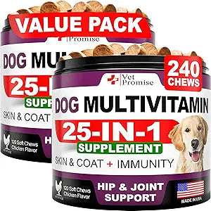 (2 Pack) Dog Multivitamin Chewable with Glucosamine - Dog Vitamins and Supplements - Senior & Puppy Multivitamin for Dogs - Pet Joint Support Health - Immunity - Mobility - Energy - 240 Chews