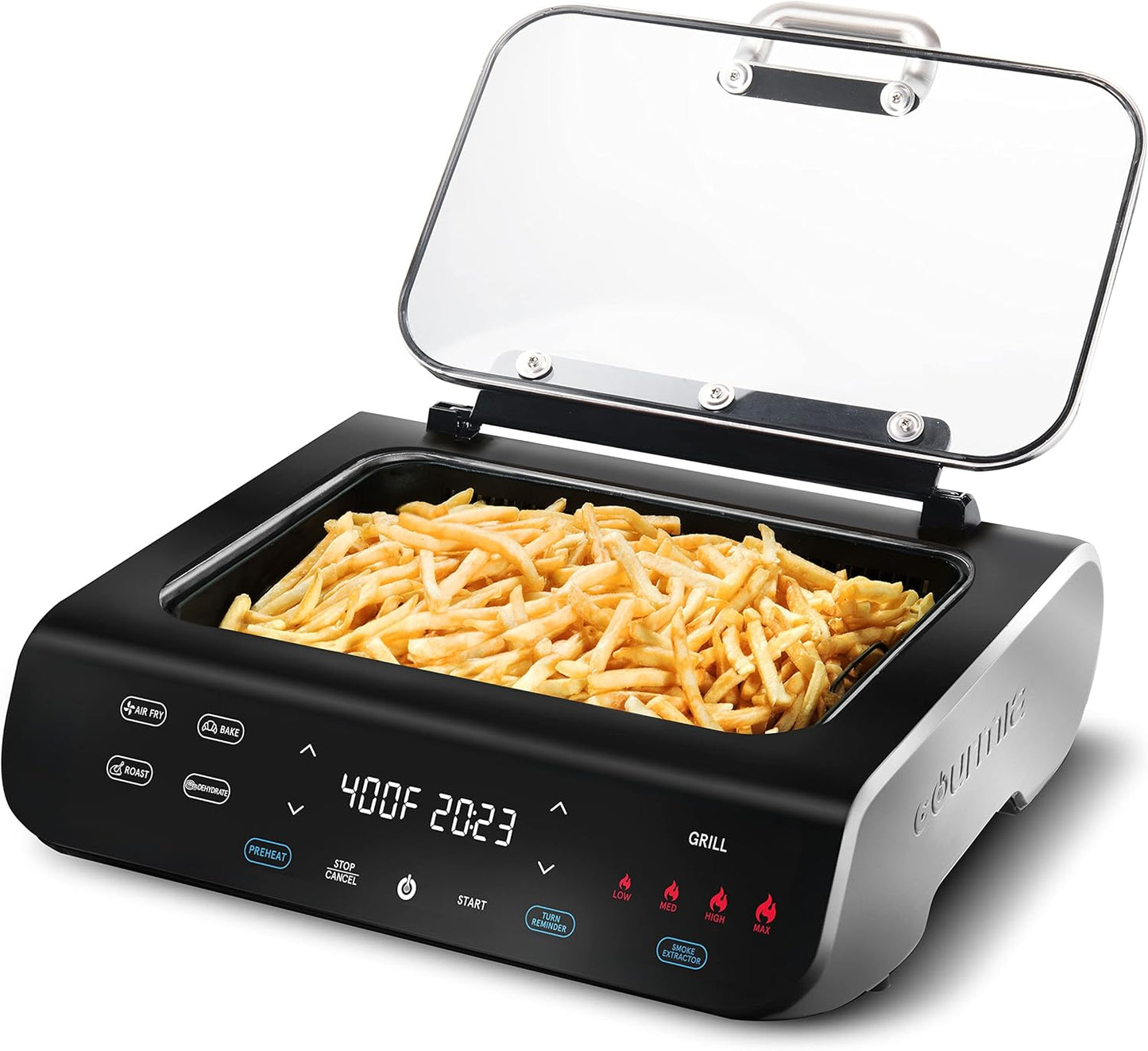 Gourmia Smokeless Indoor Grill & Air Fryer raclette grill with Smoke Extracting Technology Extra-Large Nonstick Cooking electric grill indoor Korean BBQ Style 6 Quart FoodStation™