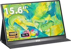 QQH Portable Monitor, 15.6 Inch FHD 1080P USB C HDMI Alloy Travel Screen for Laptop with w/Smart Cover & Built-in Speaker, Plug&Play Ultra Slim Portable Second Monitor for Laptop PC Phone Mac
