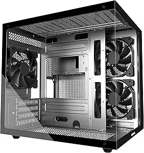 MATX PC Case,270Â° Panoramic Tempered Glass Panel Gaming PC Case,3 Fans Pre-Installed Micro-ATX Computer Case,USB 3.0,Black(V3)