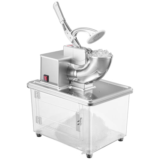 KFFKFF Commercial Ice Crusher 661LBS/H, 350W Electric Shaved Ice Machine with 4 Blades, 2000RPM Stainless Steel Design and 11 Gal Ice Storage, Ideal for Homes, Restaurants, and Bars, Silver